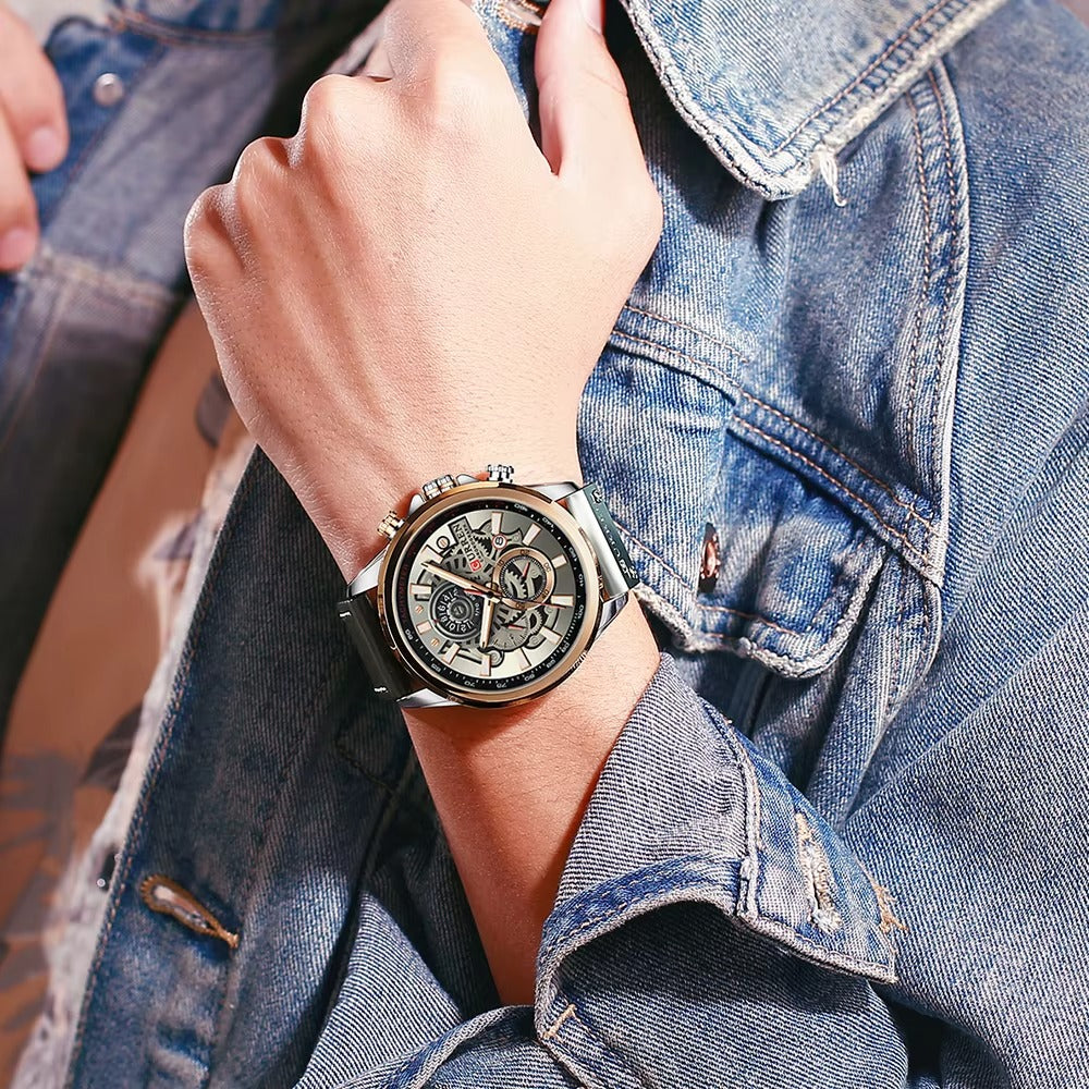 Luxury CURREN Casual Leather Strap Chronograph Sport Quartz Wristwatch