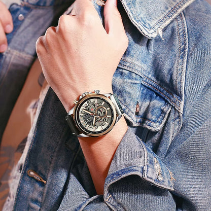Luxury CURREN Casual Leather Strap Chronograph Sport Quartz Wristwatch