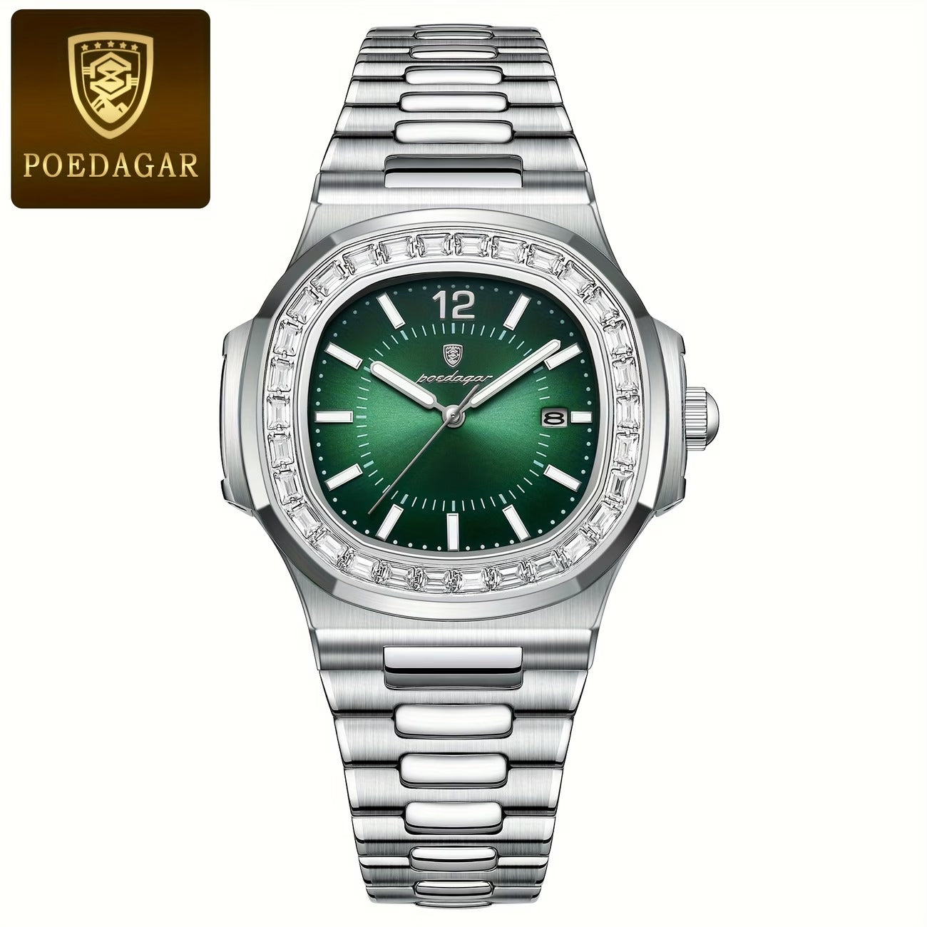 Luxury POEDAGAR Korean Style, Waterproof Stainless Steel Square Men'S Watch