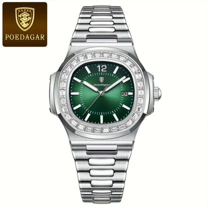 Luxury POEDAGAR Korean Style, Waterproof Stainless Steel Square Men'S Watch