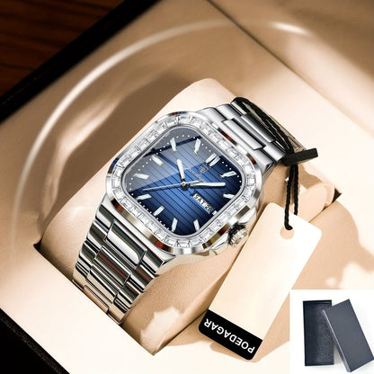 Luxury POEDAGAR Top Brand  Waterproof Luminous Stainless Steel Square Quartz Men's Watch