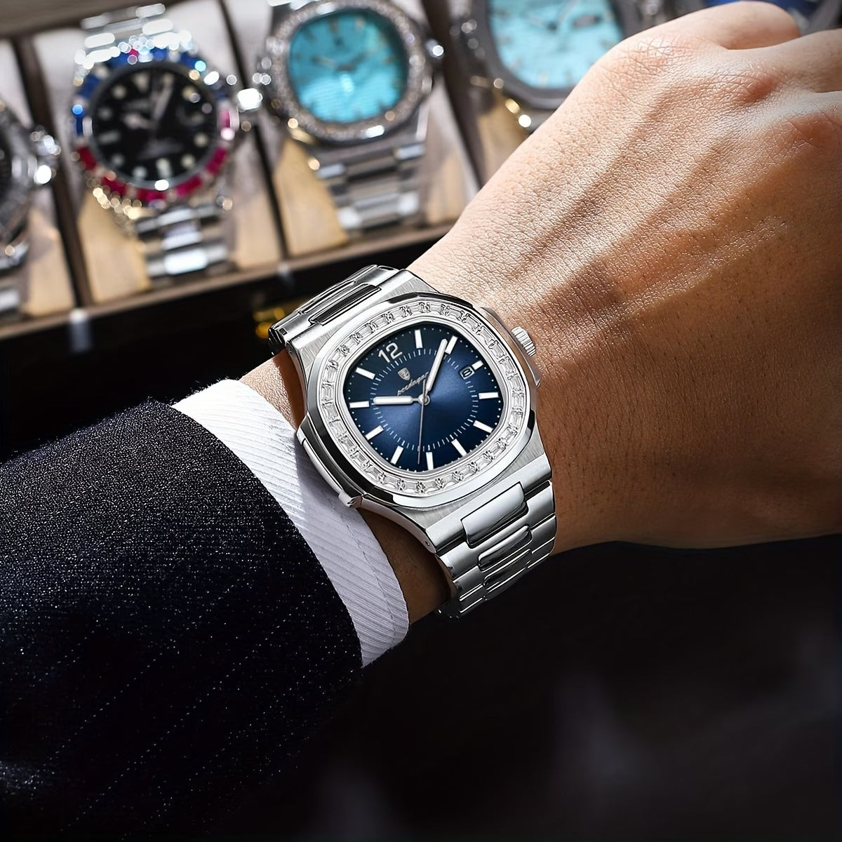 Luxury POEDAGAR Korean Style, Waterproof Stainless Steel Square Men'S Watch