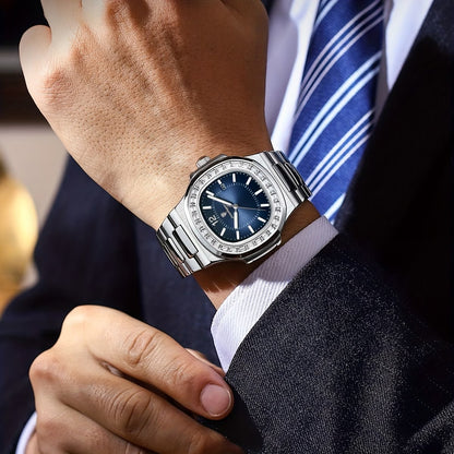 Luxury POEDAGAR Korean Style, Waterproof Stainless Steel Square Men'S Watch