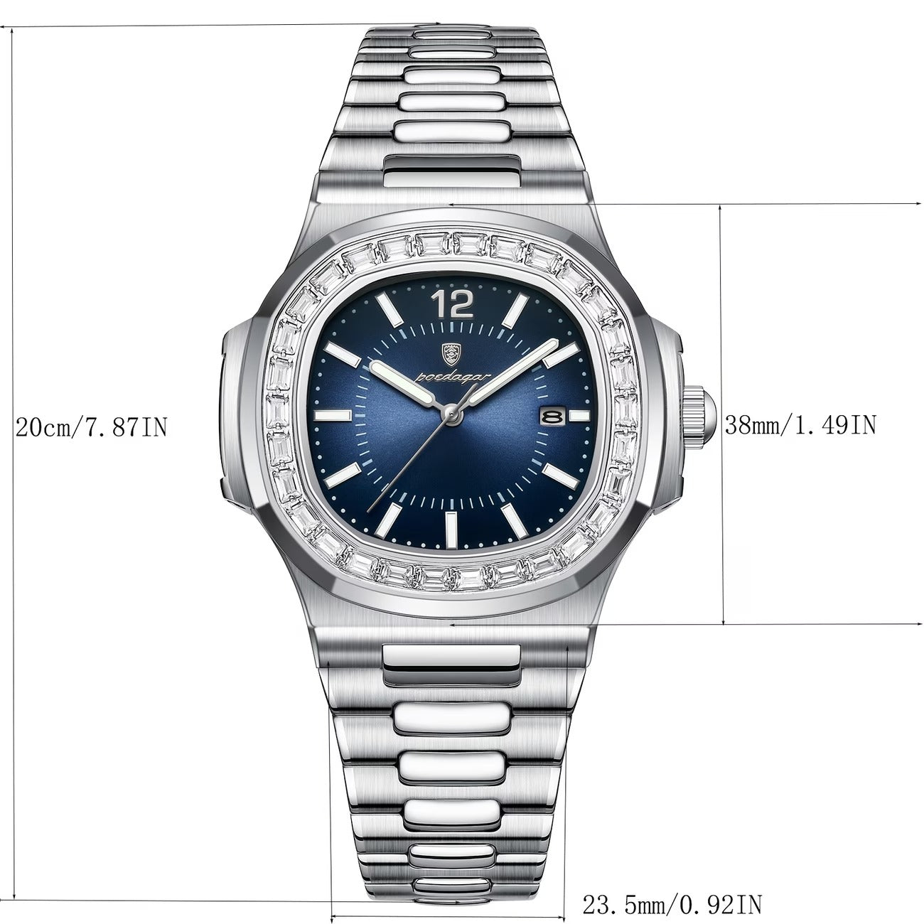 Luxury POEDAGAR Korean Style, Waterproof Stainless Steel Square Men'S Watch