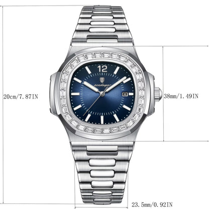Luxury POEDAGAR Korean Style, Waterproof Stainless Steel Square Men'S Watch
