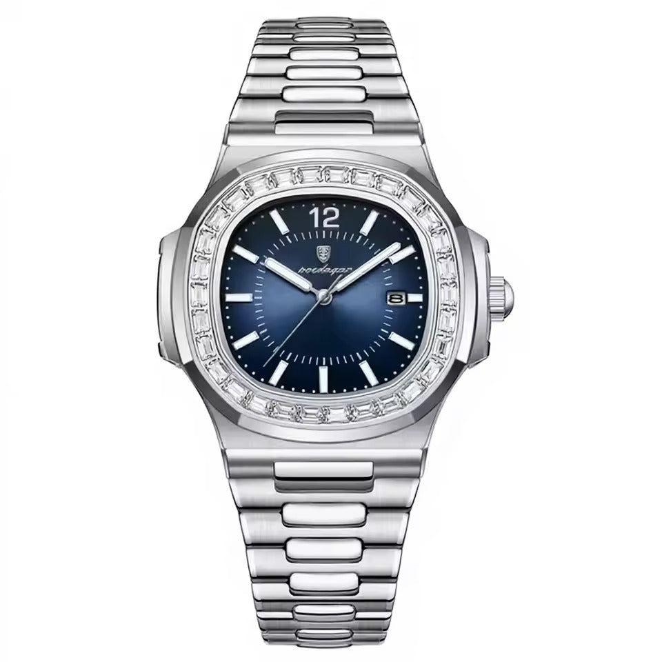 Luxury POEDAGAR Korean Style, Waterproof Stainless Steel Square Men'S Watch