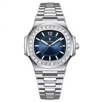 Luxury POEDAGAR Korean Style, Waterproof Stainless Steel Square Men'S Watch