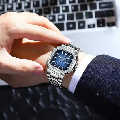Luxury POEDAGAR Top Brand  Waterproof Luminous Stainless Steel Square Quartz Men's Watch
