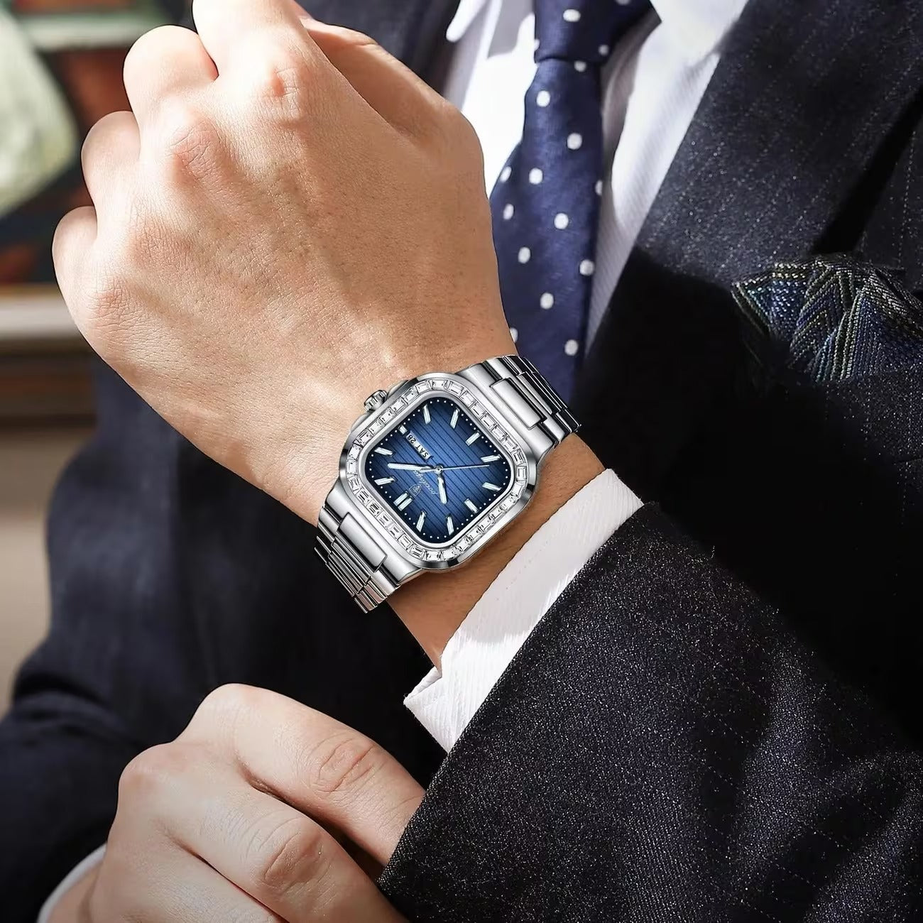 Luxury POEDAGAR Top Brand  Waterproof Luminous Stainless Steel Square Quartz Men's Watch