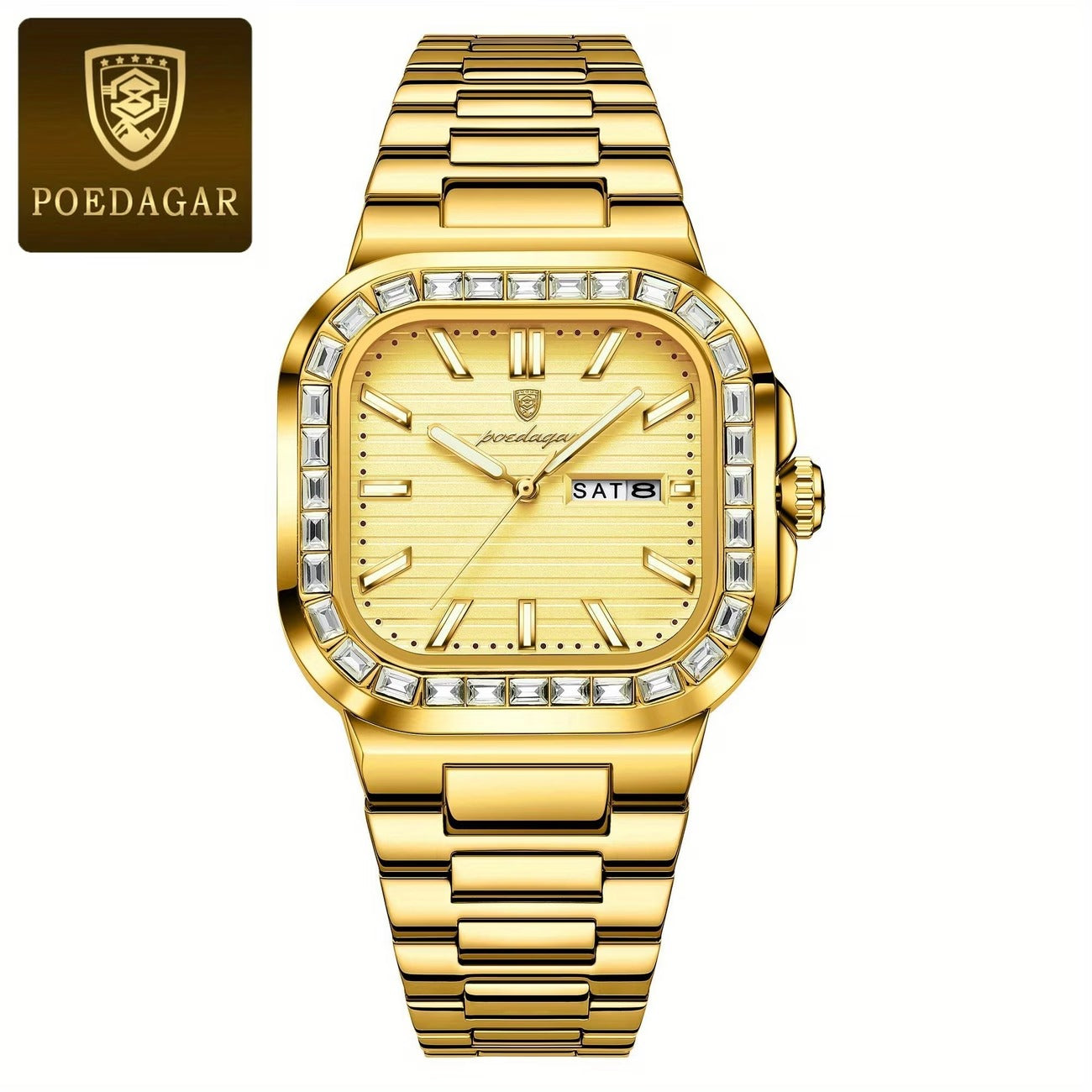 Luxury POEDAGAR Top Brand  Waterproof Luminous Stainless Steel Square Quartz Men's Watch
