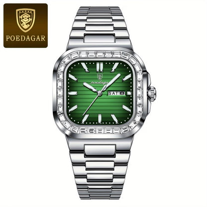 Luxury POEDAGAR Top Brand  Waterproof Luminous Stainless Steel Square Quartz Men's Watch