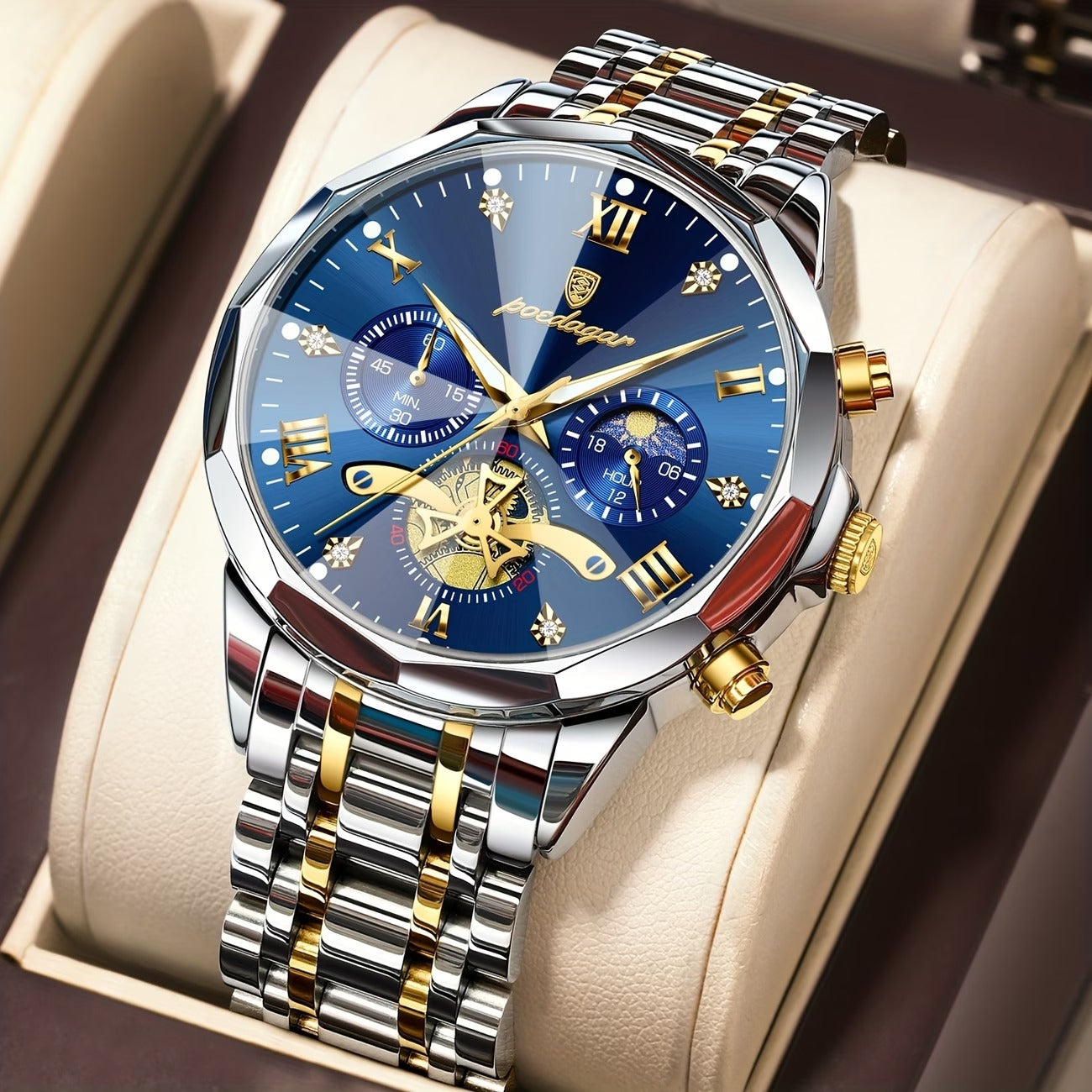 Luxury Men'S POYDAGAR Waterproof Chronograph Wristwatch