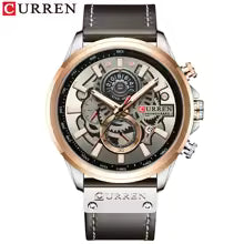 Luxury CURREN Casual Leather Strap Chronograph Sport Quartz Wristwatch