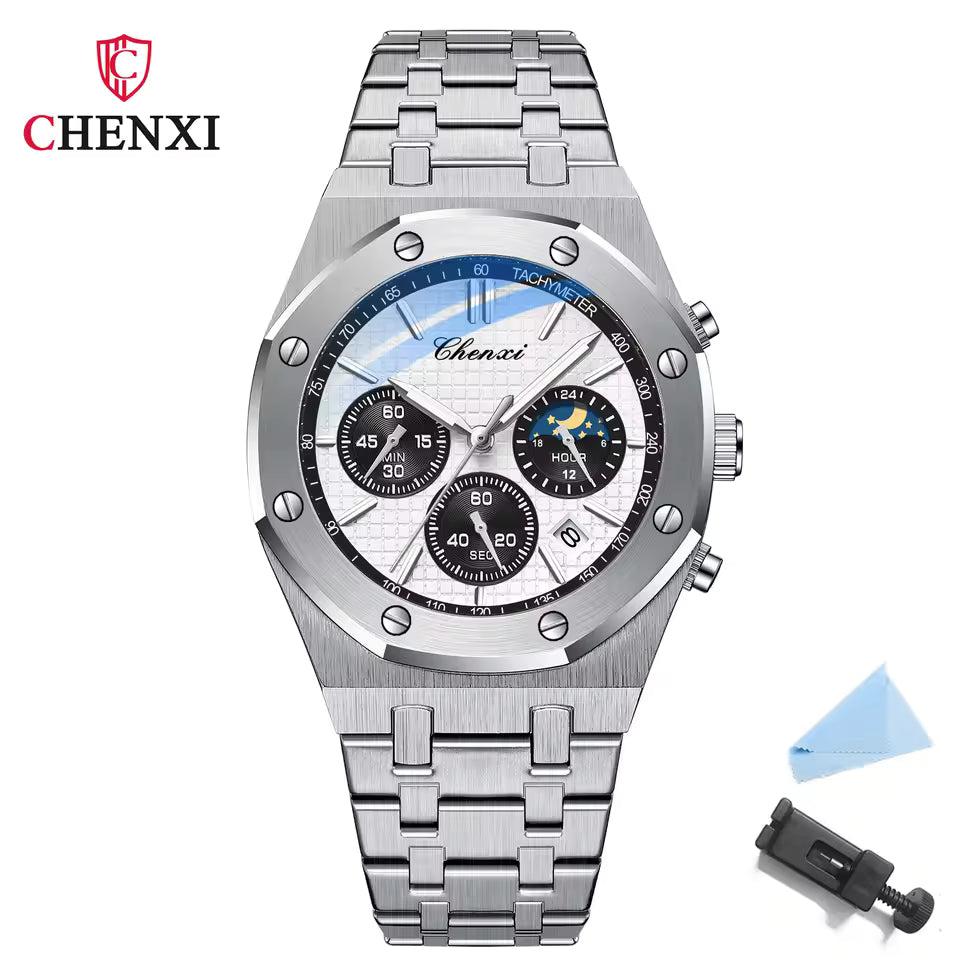 Luxury Business CHENXI Chronograph Moon Phase  Waterproof  Quartz Watches