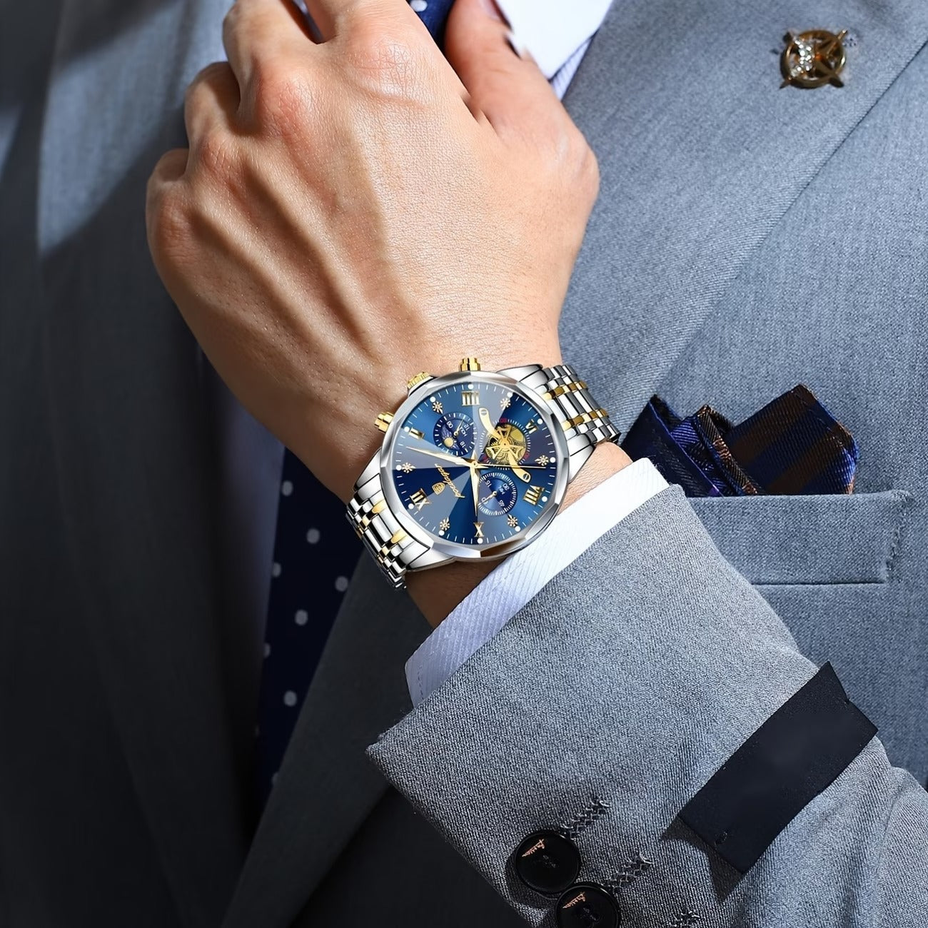 Luxury Men'S POYDAGAR Waterproof Chronograph Wristwatch