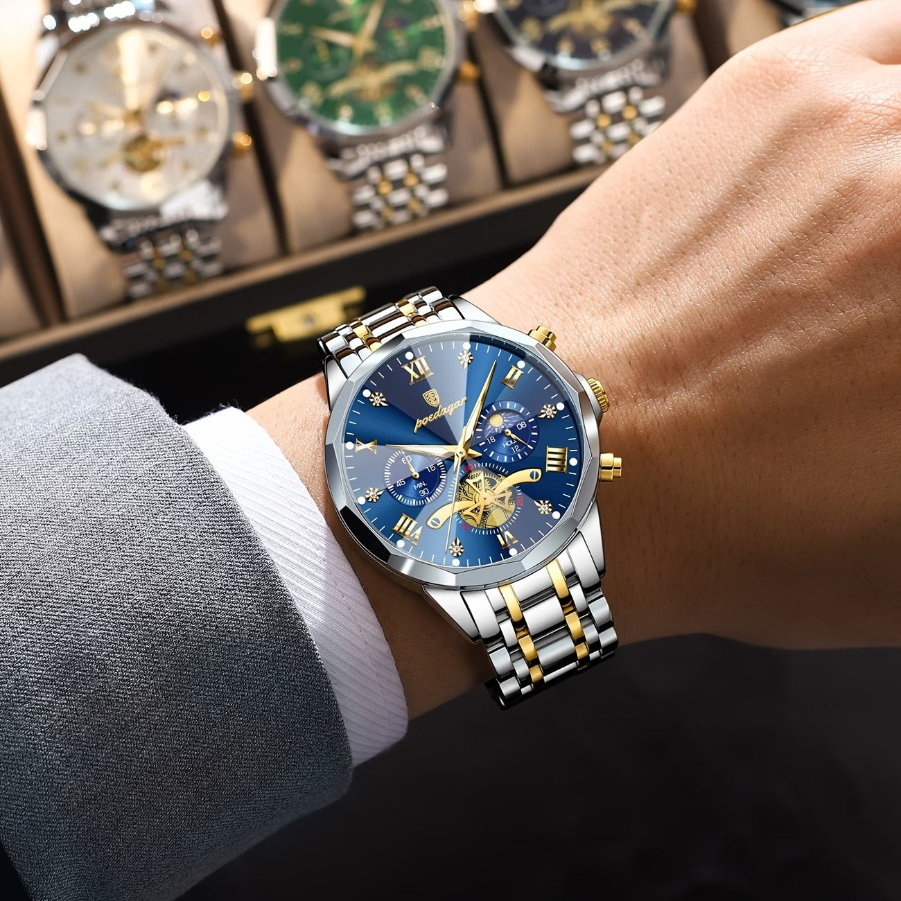 Luxury Men'S POYDAGAR Waterproof Chronograph Wristwatch